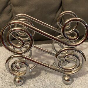 Vintage Silver Tone Metal Swirl Napkin Holder-Table Ware-5.5" D & 2.5" W-VGUC